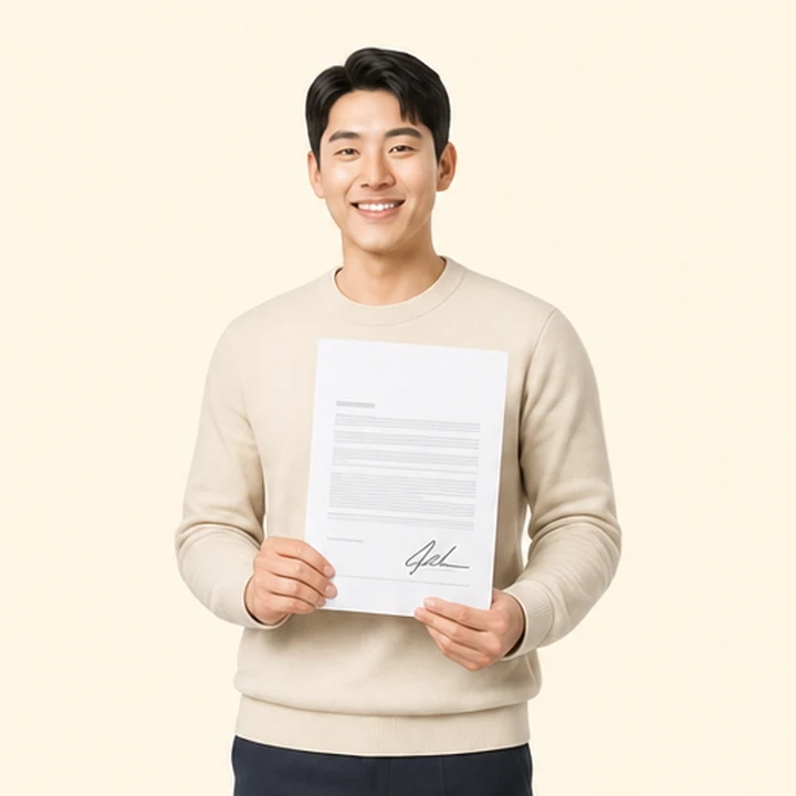 무직자 장기렌트카 조건 서면 견적서를 들고 있는 고객